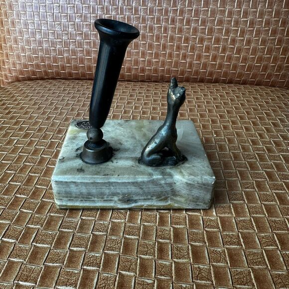 Vintage Dog Fountain Pen Desk Set Diamond Point Genuine Onyx Pen Holder‎ - Picture 2 of 8